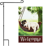 Load image into Gallery viewer, G128 Combo Pack: Garden Flag Stand Black 36x16 Inch & Garden Flag Welcome Sleeping Puppy 12x18 Inch