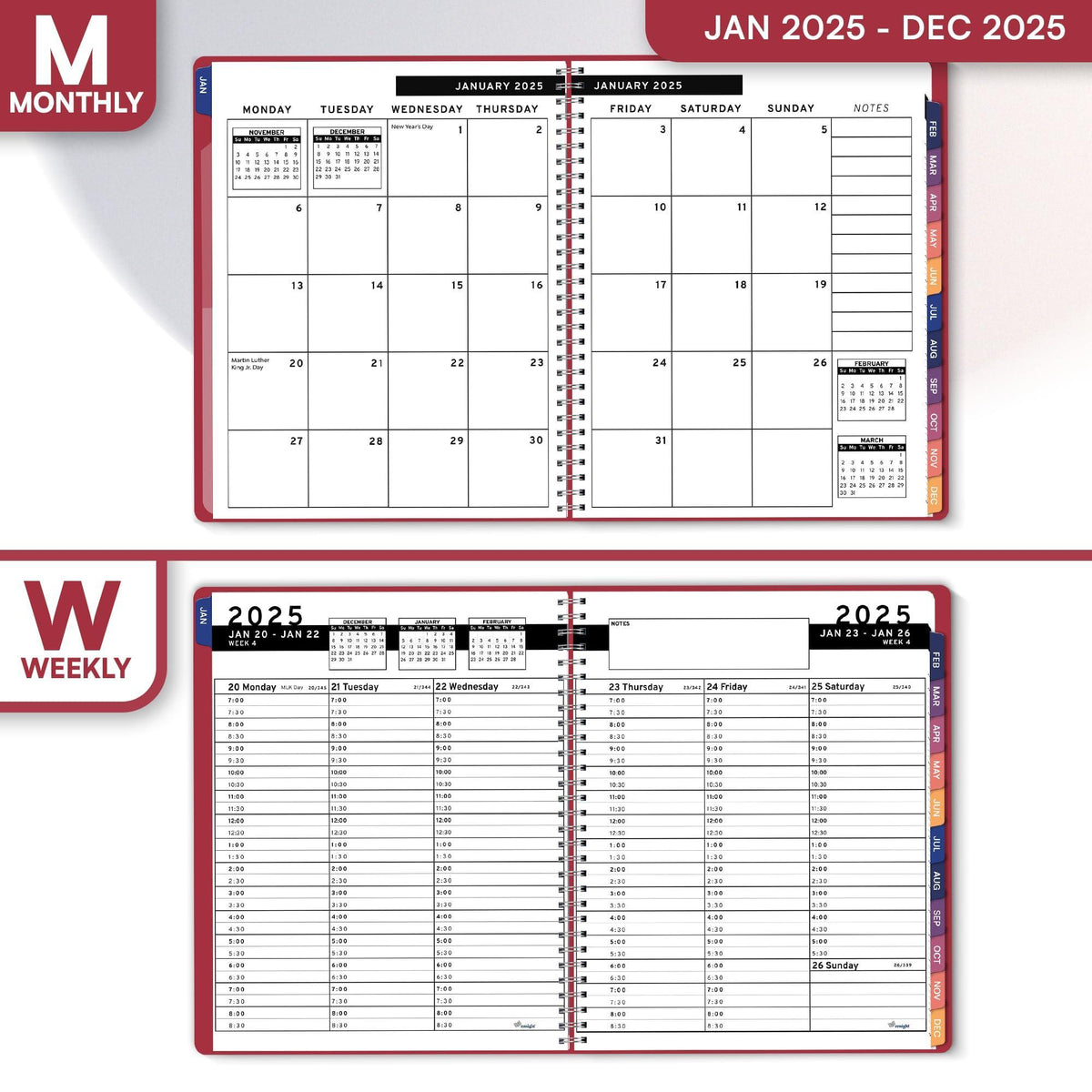 2025 Appointment Book & Planner 6.5x8.5 inch Maroon Color Large Tabbed