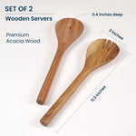 Load image into Gallery viewer, The Fine Living Co. Acacia Salad Servers 11 Inches Wooden Spoon Handcrafted Kitchen Utensils for Mixing Tossing Cooking (2 Piece Set Natural)