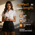 Load image into Gallery viewer, White Classic 3 Pack Black Server Waist Aprons with 3 Pockets Waitress Half Apron