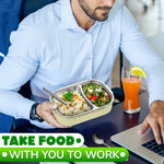 Load image into Gallery viewer, Stainless Steel Lunch Box for Hot Food – (48.5 oz) Stainless Steel Bento Box Adult with Phone Stand Spoon & Chopstickss – 2 Compartment Hot Food Lunch Container with Durable Plastic & Soft Rubber Lid