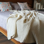 Load image into Gallery viewer, The Fine Living Co. 100% Cotton Waffle Weave Throw Blanket Lightweight Soft and Breathable Throw Blanket for All Season Skin Friendly Blanket for Couch Bed Sofa 50”x70” inches Ivory