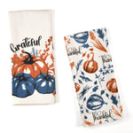 Load image into Gallery viewer, Set of 2 Thankful & Grateful Printed Dish Towels Hand Towels Boho Tea Towels Multifunctional Stylish Absorbent Quick Dry Soft 18 x28 100% Cotton Blue & Orange