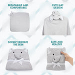 Load image into Gallery viewer, Hooded Baby Towels 33x33 Inch with Elephant Face Light Gray Baby Bath Towel
