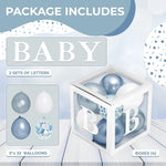 Load image into Gallery viewer, Baby Shower Boxes with Letters 44 Pcs White Boxes with White Dusty Blue Light Blue and Confetti Balloons Gender Reveal & Party Decoration Set by