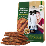 Load image into Gallery viewer, Smoked Rawhide Sticks for Dogs Chicken-Wrapped Grain-Free Chews