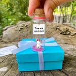 Load image into Gallery viewer, Unique Birthday Gifts for Him and Her Cute and Funny Bday Presents for Men and Women Gift for Mom Dad Family (Rainbow Unicorn Have a Magical Birthday Message Bottle in Teal Gift Box)
