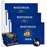 Load image into Gallery viewer, Wisconsin WI State Flag 3x5 Ft 3Pack Doublesided Embroidered Polyester By G128