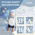 Load image into Gallery viewer, Baby Shower Boxes with Letters 44 Pcs White Boxes with White Dusty Blue Light Blue and Confetti Balloons Gender Reveal & Party Decoration Set by
