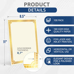 Load image into Gallery viewer, 100 Certificate Paper 8.5 x 11 for Printing Blank Certificate Papers for Award Certificates Diploma Paper Premium Gold Foil Award Papers Cardstock for Awards Certificates Graduation