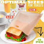 Load image into Gallery viewer, 12Pcs Non Stick Toaster Bags Reusable – 6.7 x7.5 Grilled Cheese Bags Heat Resistant & Easy to Clean Mess Free Toasting Sandwiches Panini & More Compatible with Toaster Oven Microwave & Grill