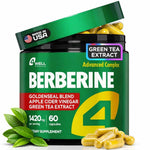 Load image into Gallery viewer, Berberine HCL 1200mg & Japanese Green Tea Extract 150mg Supplement for Metabolic Support with Apple Cider Vinegar & Goldenseal Body Composition Digestive & Immune Support 60 Capsules