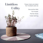 Load image into Gallery viewer, The Fine Living Co. Pinwheel Printed Cotton Braided Placemats (Set of 6 13.5 Inches) Washable Anti Slip Heat Resistant Mats Boho Woven Round Table Mats for House Decor Kitchen and Dining