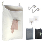 Load image into Gallery viewer, The Fine Living Co. Hanging Laundry Hamper with Over Door Hooks & Adhesive Durable Space Saving Laundry Bag with Zipper and Wide Open Top Hanging Dorm Laundry Hamper 18 x4.75 x28 (Beige L)