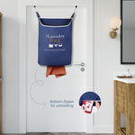Load image into Gallery viewer, Fine Living Co. Large Hanging Laundry Hamper with Over Door Hooks & Adhesive Durable Space Saving Laundry Bag with Zipper and Wide Open Top Hanging Dorm Laundry Hamper (Navy Blue with Print XL)