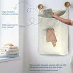 Load image into Gallery viewer, The Fine Living Co. Hanging Laundry Hamper with Over Door Hooks & Adhesive Durable Space Saving Laundry Bag with Zipper and Wide Open Top Hanging Dorm Laundry Hamper 18 x4.75 x28 (Beige L)