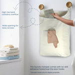 Load image into Gallery viewer, The Fine Living Co. Hanging Laundry Hamper with Over Door Hooks & Adhesive Durable Space Saving Laundry Bag with Zipper and Wide Open Top Hanging Dorm Laundry Hamper 18 x4.75 x28 (Beige L)