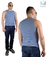 Load image into Gallery viewer, Tank Top Sleeveless Shirt Cotton Light Blue Original Telnyashka 4XL Size