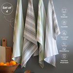 Load image into Gallery viewer, The Fine Living Co. Decorative Kitchen Towels Set of 4 Recycled Cotton Dish Towels for Drying Dishes 28x18 inch Gray & Green Absorbent Tea Towels Boho Stripe Design Eco Friendly