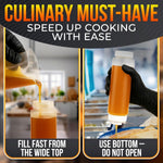 Load image into Gallery viewer, Set of 3 Condiment Squeeze Bottles for Sauces 16 oz Easy to Fill Clear Bottles with Self Closing Valve Ready to Dispense for Dressings Ketchup Mustard & More Durable Reusable Mess Free Design
