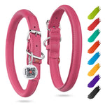 Load image into Gallery viewer, Rolled Leather Dog Collar Padded 21 -24 in Neck Pink