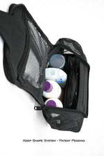 Load image into Gallery viewer, The Fine Living Co. Portable Hanging Shower Caddy Organizer Bag (Free Toiletries Case Metal Hook) Quick Dry Mesh Shower Caddy Tote Bag Pouch For Bathroom College Dorm Camp Gym Camping 10”x4”x8”(Black)