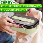 Load image into Gallery viewer, Stainless Steel Lunch Box for Hot Food – (48.5 oz) Stainless Steel Bento Box Adult with Phone Stand Spoon & Chopstickss – 2 Compartment Hot Food Lunch Container with Durable Plastic & Soft Rubber Lid