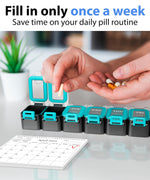 Load image into Gallery viewer, Weekly Pill Organizer 1 time a Day Pill Box 7 Day with Enhanced Waterproof Seal Large compartments Hold Big Vitamins & Supplements Upgraded Locking lids for Home & Travel use Durable Hard case