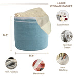 Load image into Gallery viewer, Large Recycled Cotton Rope Basket Blanket Storage Basket Pillows Toys Towels Laundry and Living Room Organization 15.8x13.8 Inches Eco friendly & Decorative Basket Blue