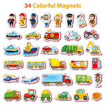 Load image into Gallery viewer, 34 Foam Fridge Magnets for Toddlers 3 years Vehicles and Professions Magnets