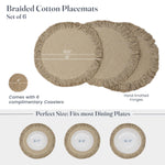 Load image into Gallery viewer, The Fine Living Co. Braided Cotton Placemats (Set of 6 15 Inches) with 6 Free Coasters Washable Anti Slip Heat Resistant Mats Boho Woven Round Table Mats for House Decor Kitchen and Dining