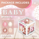 Load image into Gallery viewer, Baby Shower Boxes with Letters 44 Pcs White Boxes with Rose Gold Dusty Pink Sand & White Balloons Gender Reveal & Party Decoration Set by