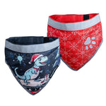 Load image into Gallery viewer, Dog Christmas Bandana 2 Pack – Reflective Holiday Ugly Sweater Dinosaur Print & Classic Xmas Design – Adjustable Pet Collar Bandanas for Large Medium & Small Breeds Dog or Cat Accessory Gift