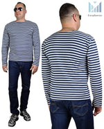 Load image into Gallery viewer, Dark Blue Sailor TShirt Striped Long Sleeved Telnyashka Тельняшка (M)
