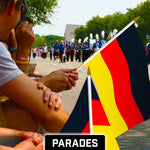 Load image into Gallery viewer, G128 12 Pack Handheld Germany German Stick Flags 12x18 In Printed 150D Polyester, Country Flag, Solid Wooden Stick, Spear Gold Tip