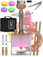 Load image into Gallery viewer, Rose Gold Hookah Set 2 Hose YADO Square Hookah To Go with Hookah Charcoal Holder Heat Management Device and Big Rose Silicone Hookah Bowl and Bag for Shisha Portable Hookah Set with Everything