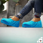 Load image into Gallery viewer, Disposable Shoe Covers for Indoors Outdoors 16x6 inch 100 Pack Blue Boot Covers
