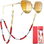 Load image into Gallery viewer, Eyeglass Chain Holder Necklace Red Premium Beaded Glasses Strap for Sunglasses