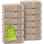 Load image into Gallery viewer, White Classic Taupe Washcloths Set 12 Pack for Body and Face Towel 12x12 Inch Cotton Wash Cloths Bulk Spa Fingertip Wash Clothes Soft Absorbent Gym Towels