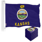 Load image into Gallery viewer, G128 5 Pack: Kansas KS State Flag 3x5 Ft LiteWeave Pro Series Printed 150D Polyester Indoor/Outdoor, Vibrant Colors, Brass Grommets, Thicker and More Durable Than 100D 75D Polyester