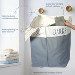 Load image into Gallery viewer, The Fine Living Co. X Large Two Compartments Hanging Laundry Hamper with Over Door Hooks Durable Space Saving Laundry Bag Storage with Bottom Zipper Wide Open Top Dark Light Compartment(25 x10 x31 )