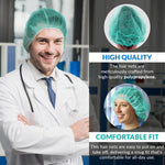 Load image into Gallery viewer, Green Bouffant Caps 18 Inch Pack of 100 Non Woven Hair Caps with Elastic Band Breathable Disposable Polypropylene Hats. Unisex Protective Hair Covers for Food Service