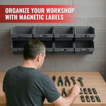 Load image into Gallery viewer, 90 Pcs Magnetic Tool Box Labels 35x1 inch Magnetic Toolbox Labels for Tool Box Dwawers Strong Magnet Toolbox Organizer Chest Black Pre Printed & Blanked Emblems for Organization