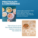 Load image into Gallery viewer, Elastic Plastic Bowl Covers 12 Inch Pack of 100 Clear Plastic Disposable Bowl Covers 30 Micron Thick. Durable Adjustable Plastic Food Covers with Elastic Edge. Stretchable Bowl Covers Small