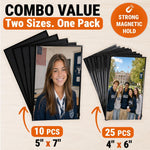 Load image into Gallery viewer, 35 Pack Magnetic Picture Pockets for Classroom Set 25 4x6 & 10 5x7 Black Locker Photo Sleeve Holder Magnetic Picture Frames for School Magnet Photo Display for Locker Bulk Classroom Storage
