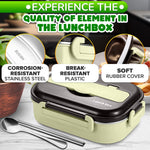 Load image into Gallery viewer, Stainless Steel Lunch Box for Hot Food – (48.5 oz) Stainless Steel Bento Box Adult with Phone Stand Spoon & Chopstickss – 2 Compartment Hot Food Lunch Container with Durable Plastic & Soft Rubber Lid