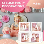 Load image into Gallery viewer, Baby Shower Boxes with Letters 44 Pcs White Boxes with Rose Gold Dusty Pink Sand & White Balloons Gender Reveal & Party Decoration Set by