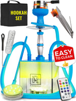 Load image into Gallery viewer, Blue Hookah 2 Hose Hookah Set YADO Square Blue