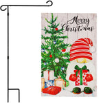 Load image into Gallery viewer, G128 Combo Pack: Garden Flag Stand Black 36 in x 16 in & Garden Flag Merry Christmas Decoration Santa Gnome with Present 12x18 Double Sided Blockout Fabric