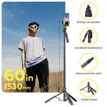 Load image into Gallery viewer, Phone Tripod 62 Selfie Stick for iPhone with Remote and 3W LED Light, Universal Mount, Phone Stand for Recording & Streaming, Tripod for iPhone & Android Phone & Gopro
